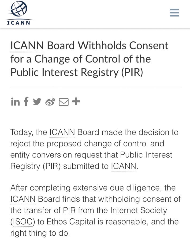 AmbNum's tweet image. France welcomes ICANN’s decision to reject the sale of the .ORG registry ! It is now time to ensure a sustainable, effectively transparent and multistakeholder internet governance #SaveDotOrg #DigitalCommon #InternetGovernance 

icann.org/news/blog/ican…