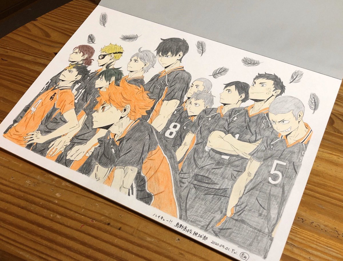 もち 趣味垢 初めて企画参加で一枚の紙にこんなに描いたの初めてwww 急いで段々雑になってるのは許して下さい ハイキュー の烏野高校排球部を模写しました ジャンプイラスト祭り ハイキュー 烏野高校 お絵描き 模写 色鉛筆 ハイキュー