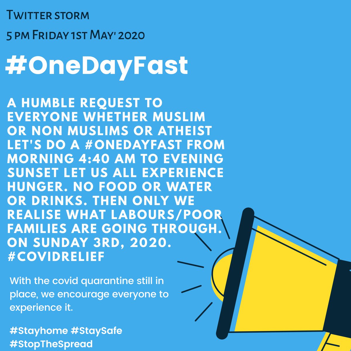 Fahad_Heaven's tweet photo. I am in for the #Onedayfast lets do it
#Covid_19india #LaboursDay2020
@kavita_krishnan @AICCTUhq @sushant_says @nagma_morarji @jaavedjaaferi @BeingSalmanKhan @RanaAyyub @AbdurRahman_IPS
I nominate5
@midhatkidwai @Umm_e_Meeran @Fatima_Z0hra @NabiyaKhan11 @Ssaniya25
#hungervirus https://t.co/JyTisyl7PJ
