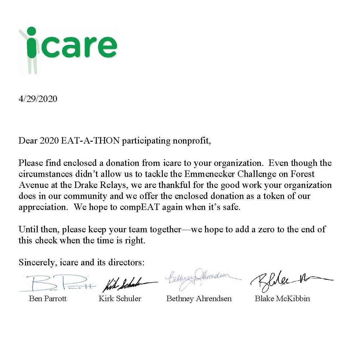 $1k checks are in the mail!  And icare has officially declared Dorothy's House (Bruce Ganzer) AND Average Everyday Miracles (Jim Steinberg) winners of the staring contest.  So an extra $100 each is headed to DH and AEM! Can't wait to cut bigger checks for tbd #theeatathon