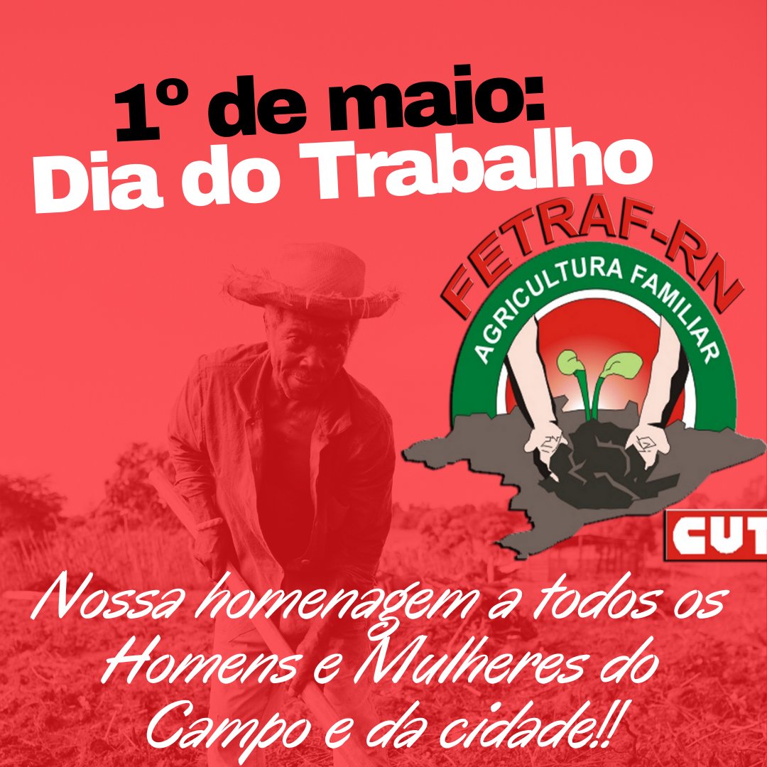 rn_fetraf's tweet photo. 1º DE MAIO: DIA DE LUTA POR SAÚDE, EMPREGO E RENDA E EM DEFESA DA DEMOCRACIA!
Viva a classe trabalhadora!Viva as Agricultoras e Agricultores Familiares! Feliz dia do Trabalho! #1DeMaioUnificado #Saúde #EmpregoeRenda #Democracia #AgriculturaFamiliar #FetrafRn #ContrafBrasil https://t.co/ddHtIIeUCm