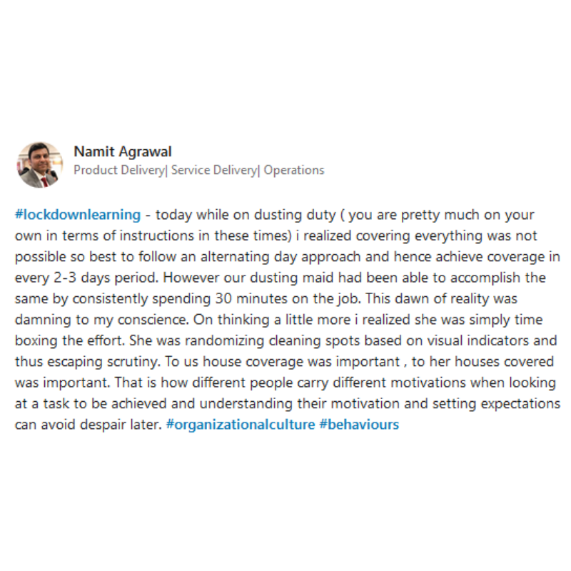 Srijan's tweet image. Nothing can stop you from learning even if you are in lockdown! One such example is given by @namitagrawal, Delivery Director, who shares his #lockdownlearning story. 

what are your learnings? 
 
#WorkFunHome #LearnAtHome #WorkTips #TimeManagment