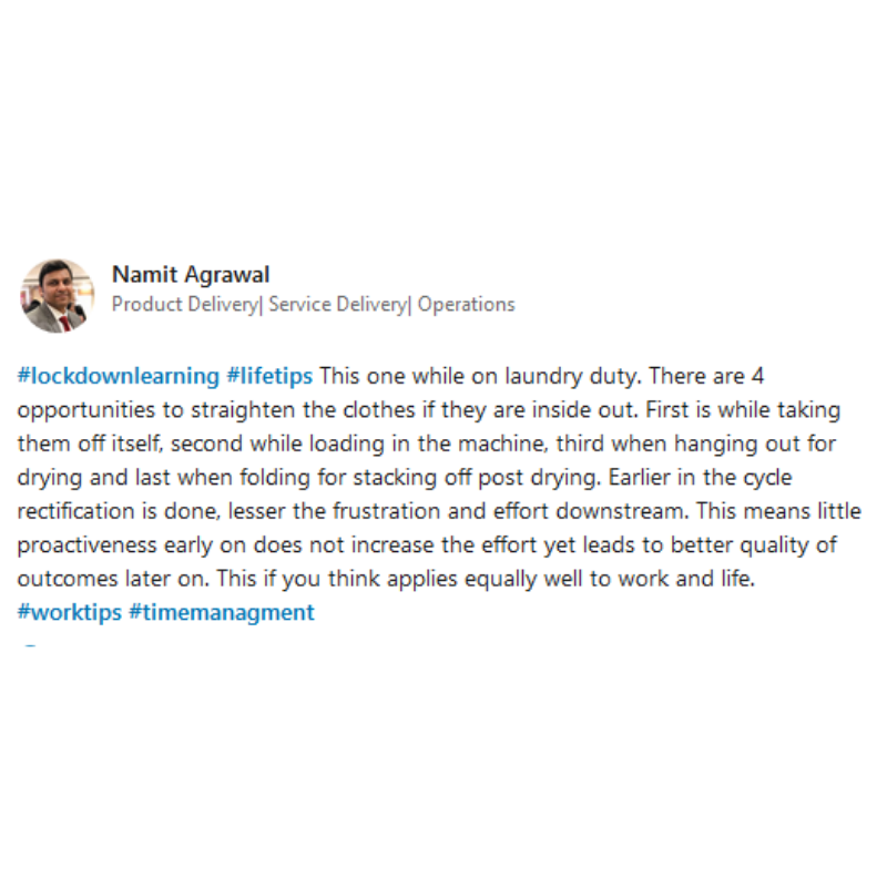 Srijan's tweet image. Nothing can stop you from learning even if you are in lockdown! One such example is given by @namitagrawal, Delivery Director, who shares his #lockdownlearning story. 

what are your learnings? 
 
#WorkFunHome #LearnAtHome #WorkTips #TimeManagment