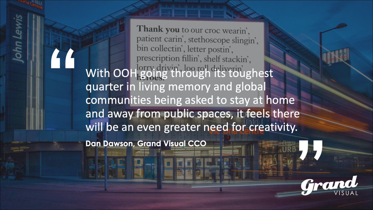 GrandVisual's tweet image. As #COVID19 has the world is confined to the indoors, what chance does #OOH advertising have? Creative director and OOH podcaster @hughtodd examines the medium’s current challenges, and recent victories, in the time of coronavirus &amp;gt;&amp;gt; shots.net/news/view/this…