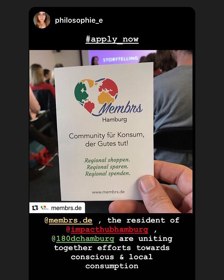 Membrsde's tweet photo. Thanks to @Impacthub Hamburg and @180Degrees Hamburg for their great support! #membrs #donation #reward #locallove #wirvsvirus #solution #socent #wirvsvirushackathon #socialimpact https://t.co/wtJXVgggOP