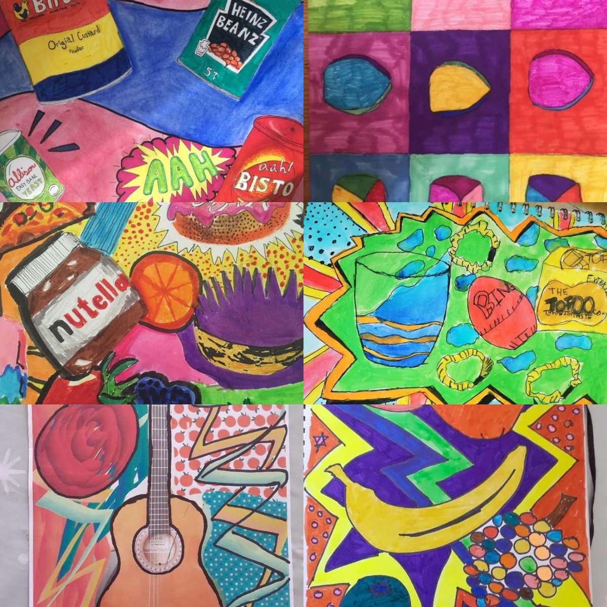 Another selection of Year 8 work, influenced by Pop Art.