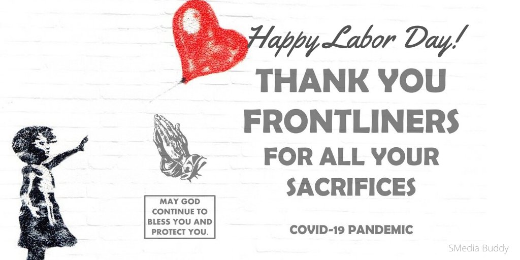 SMediaBuddy's tweet photo. Happy Labor Day everyone, especially to all the frontliners all over the world!
#frontliners #frontlinersusa #frontlinersdancechallenge #frontlinerscovid19 #frontlinersrockstar #laborday https://t.co/2X3NYCcpxY