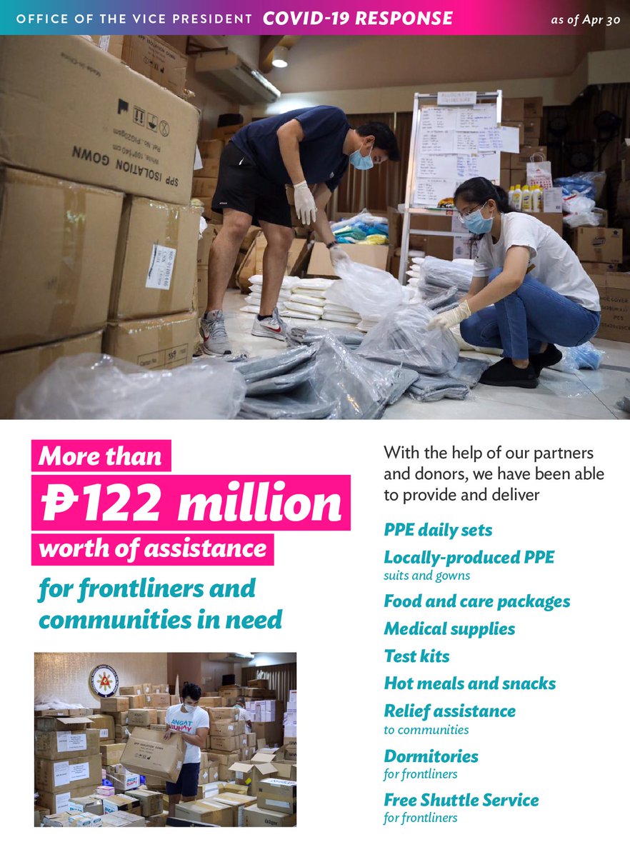 lenirobredo's tweet photo. Proud to share this report on our donation drive with Kaya Natin, &amp; our other initiatives for frontliners &amp; communities. You may read it in full here: https://t.co/BcKWgW4o3R

Our work continues, inspired by the goodness of the Filipino. Mula sa amin sa OVP: Maraming salamat po❤️ https://t.co/Agv8LJL4Wv