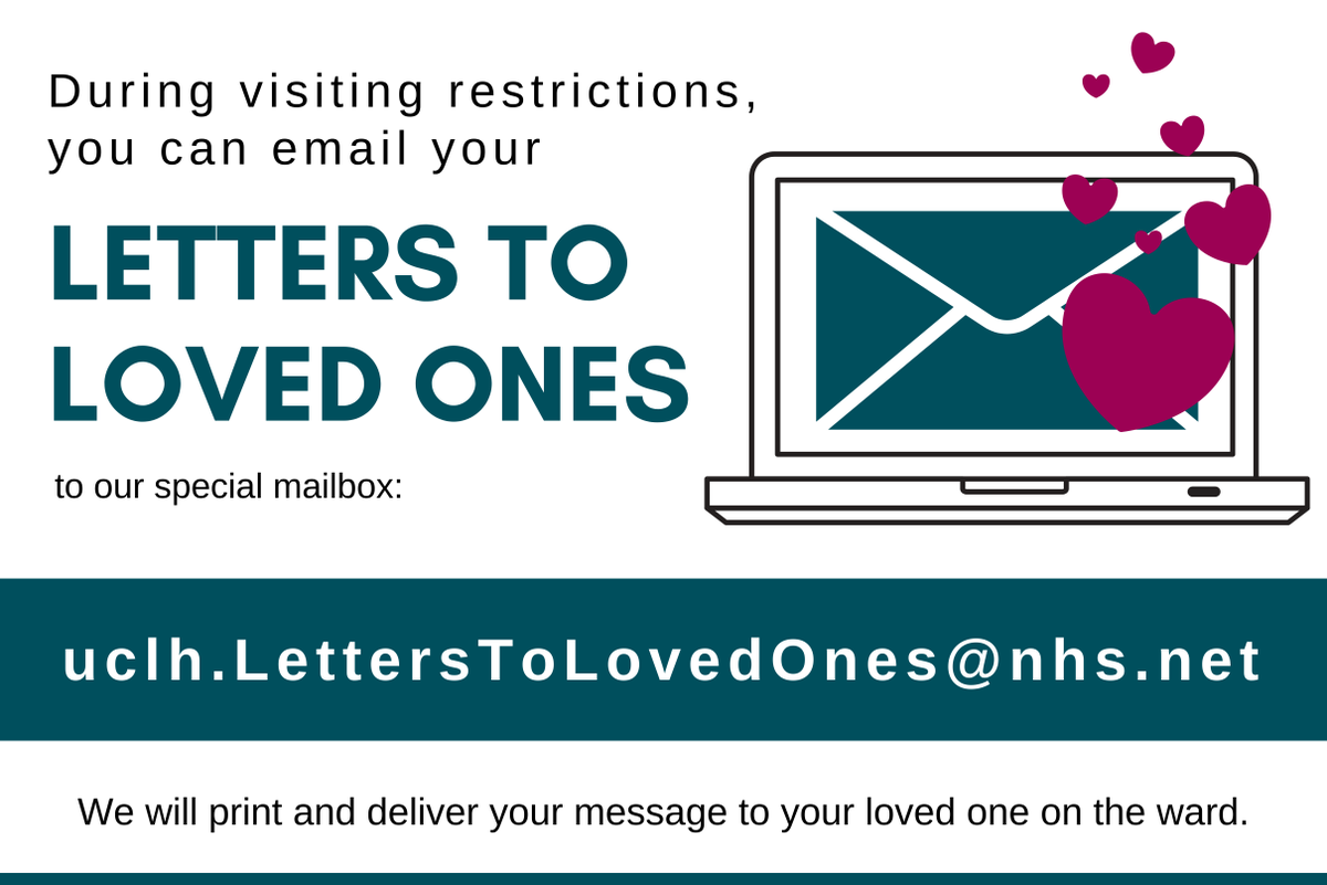 uclh's tweet photo. We know how much it means to keep in touch with loved ones during this difficult time. If your loved one is a patient in our hospitals you can now email us your messages: https://t.co/RzmjiR03Pa https://t.co/WPbbrHZU4K