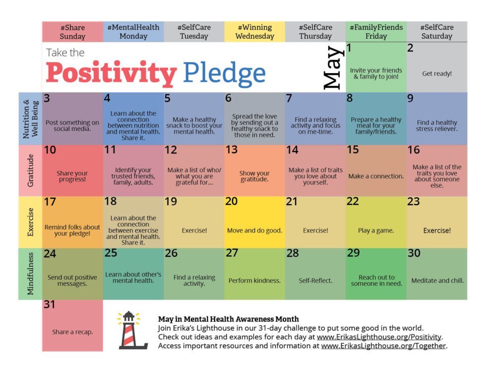 JeannaRibon's tweet image. May is Mental Health Awareness month. Remember the importance in taking care of yourself mentally &amp;amp; emotionally, especially during times like these. Take a Positivity Pledge and 31 day challenge from Erica’s Lighthouse.
