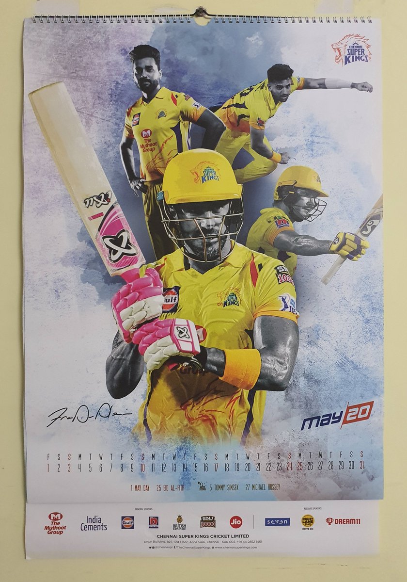 PraveenBalusu1's tweet photo. The month of May has arrived. Attached is our @ChennaiIPL May Super Calendar. Tommy Simsek Super Happy Birthday on 5th May and @mhussey393 on 27th May . Lot's of #Yellove wishes @CSKFansOfficial @russcsk @msdhoni #WhistlePodu #CSK #CSKCalendar @ImRaina @imjadeja https://t.co/xGJxECjBVG