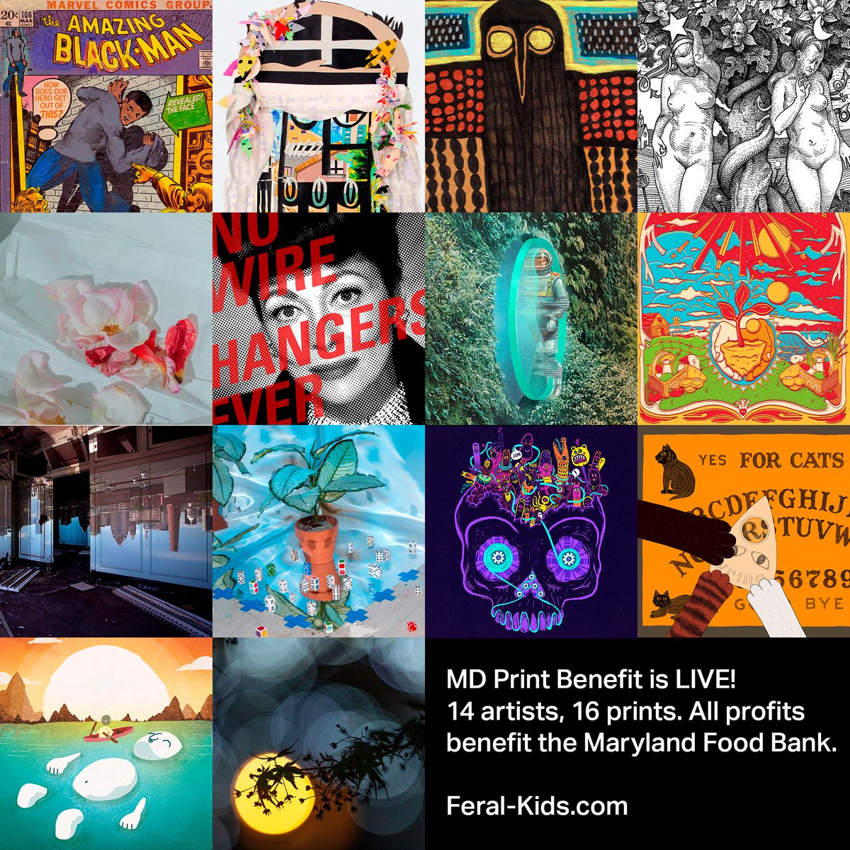 feralkids_shop's tweet photo. 14 artists. 16 prints. 100% of the profits will benefit @MDFoodBank. Shop https://t.co/IVzukO1CaM now to support independent artists + help feed our community!
#mdprintbenefit #untilhungerends #mdfoodbank #feralkids #stayferal #artprintsale #benefit #mdartsunite https://t.co/rVhjcgxsFA