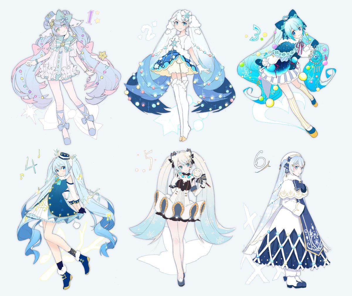 初音ミク ,雪ミク 「雪ミク2021候補ちゃんズ描きました～!迷ってる方の参考になれば嬉しいです!❄✨」|安夏（やすなつ）のイラスト