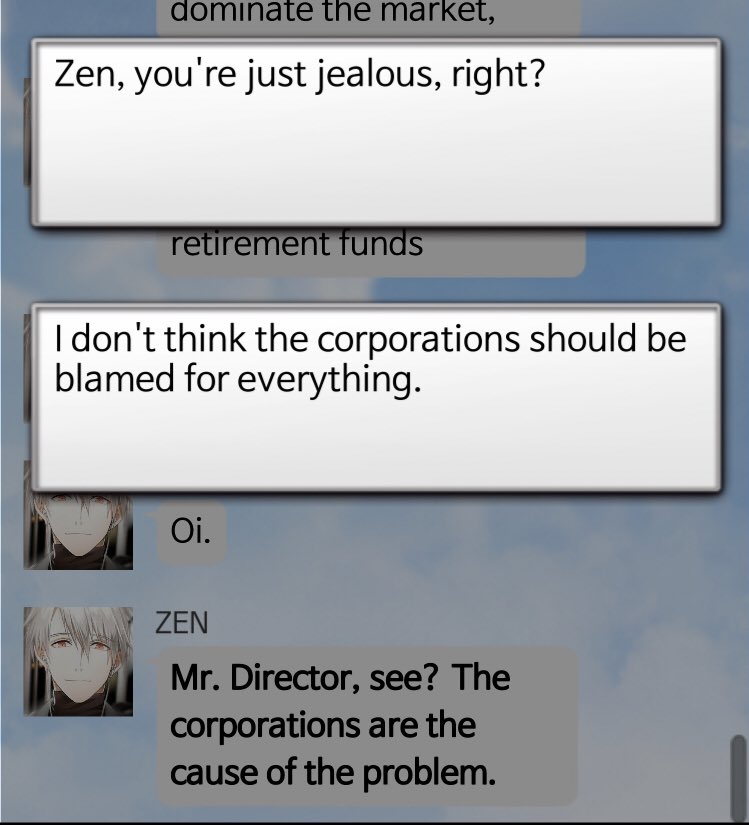 apparently “fuck the corporations” is not a valid option when trying to date a corporate heir zen knows i agree with him at heart