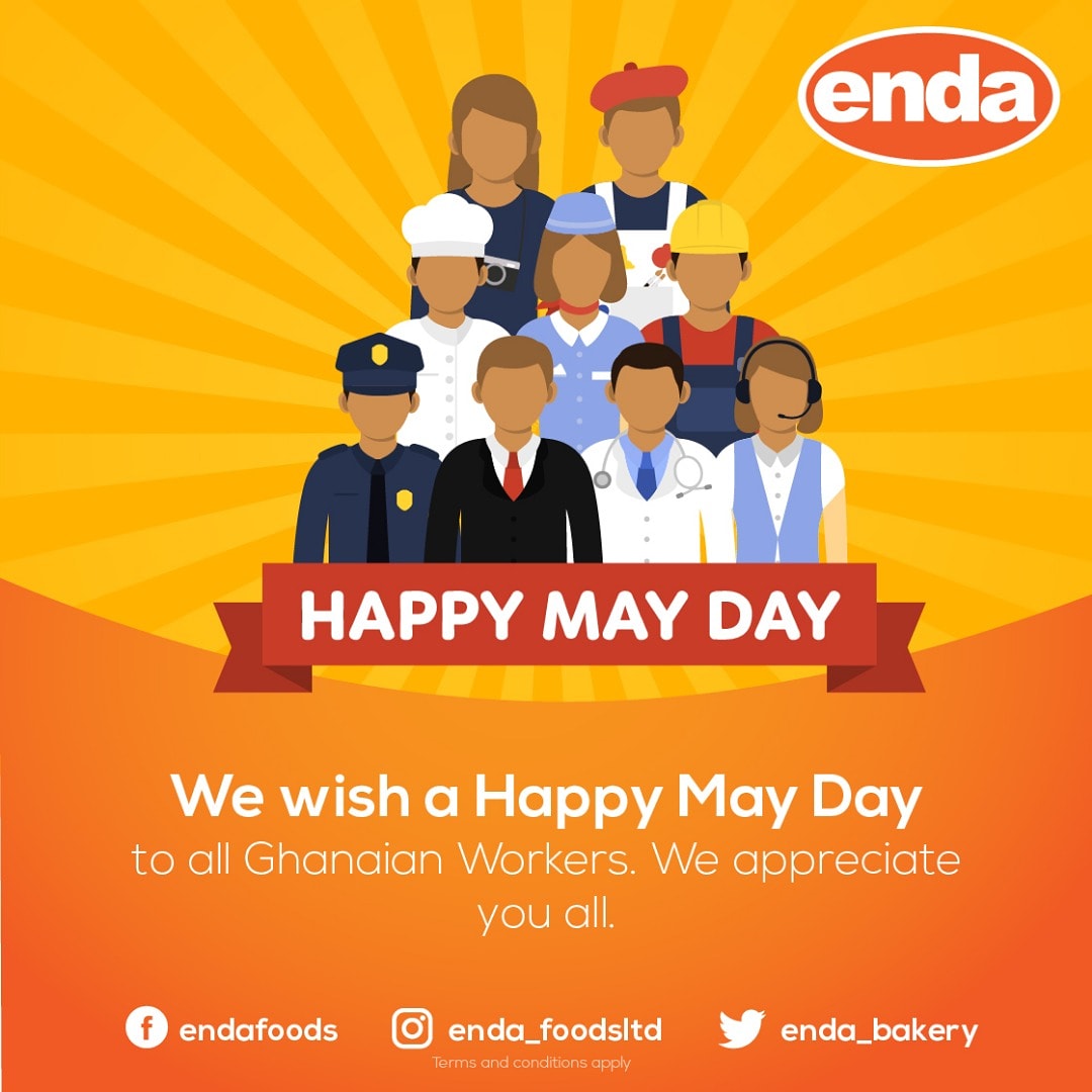 endafoods's tweet photo. Happy workers day. 
#enda #ghana #mayday #happyworkersday https://t.co/wv9o40i4iI