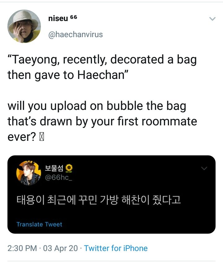 120. the bag that taeyong customized for haechan is here~~~