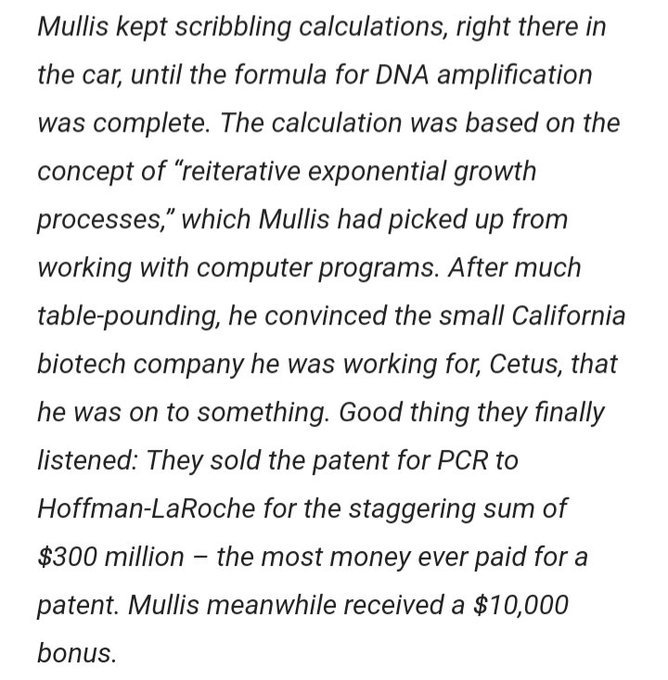 Kary B. Mullis ,who invented PCR, was working for Cetus, small biotech company. They sold the patent<a href="/tag/topless"class="tags"><span>#topless</span></a><a href="/tag/flashing"class="tags"><span>#flashing</span></a>