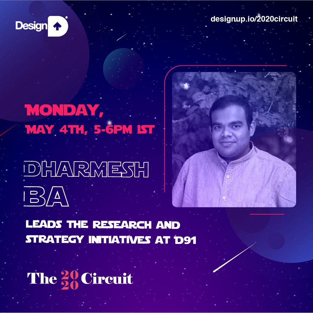 DesignUpConf's tweet photo. Gaze into near and far-far futures with @dharmeshba, Research &amp; Strategy, @d91labs for the next episode in the #DesignUp2020 #Circuit Register now > https://t.co/7twGT3zgfQ May 4, Mon 5-6pm IST.

#maythefourthbewithyou #notawebinar #designmeetup #coviddesign #designupcircuit https://t.co/UaZMmtRCka