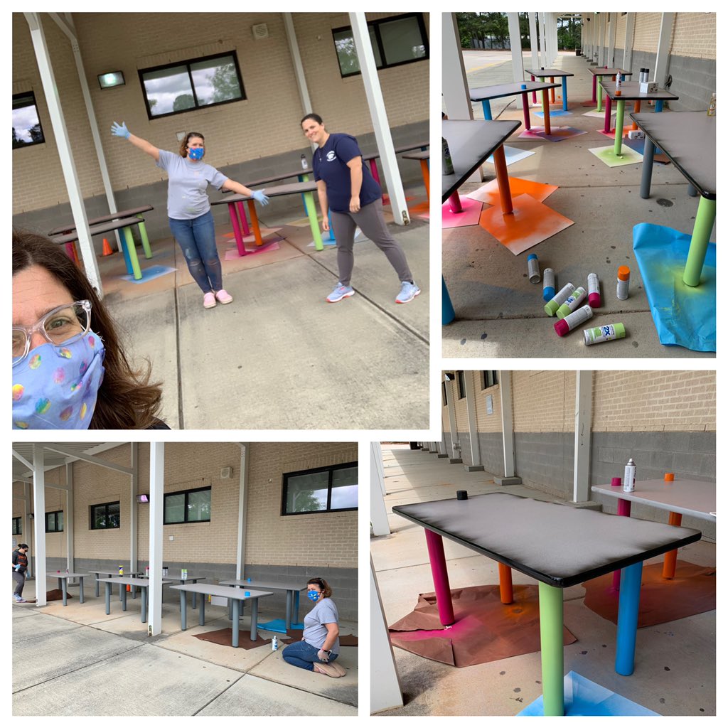 #SocialDistancingPainting some #CollaborationStations for our @EMMMSCougars students #ThinkingPositive for when we see them. Almost done need to paint #DryErase tops