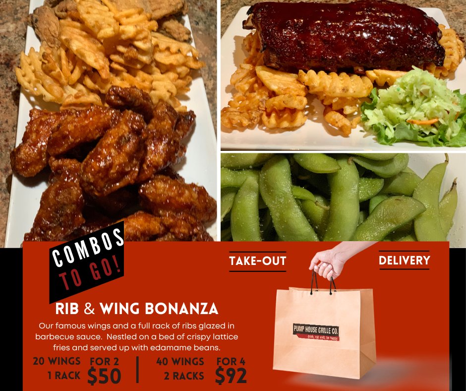 PumpHouseGrille's tweet photo. Can't decide on wings or ribs? Don't compromise. All weekend long we are featuring our Rib &amp; Wing Bonanza. 20 bbq wings, lattice fries, and full rack of ribs, topped off with edamame beans. Double down for 40 wings / 2 racks. Order yours at (905) 891-7867. https://t.co/8E1zP0WwSb https://t.co/xTJ0lduPtX