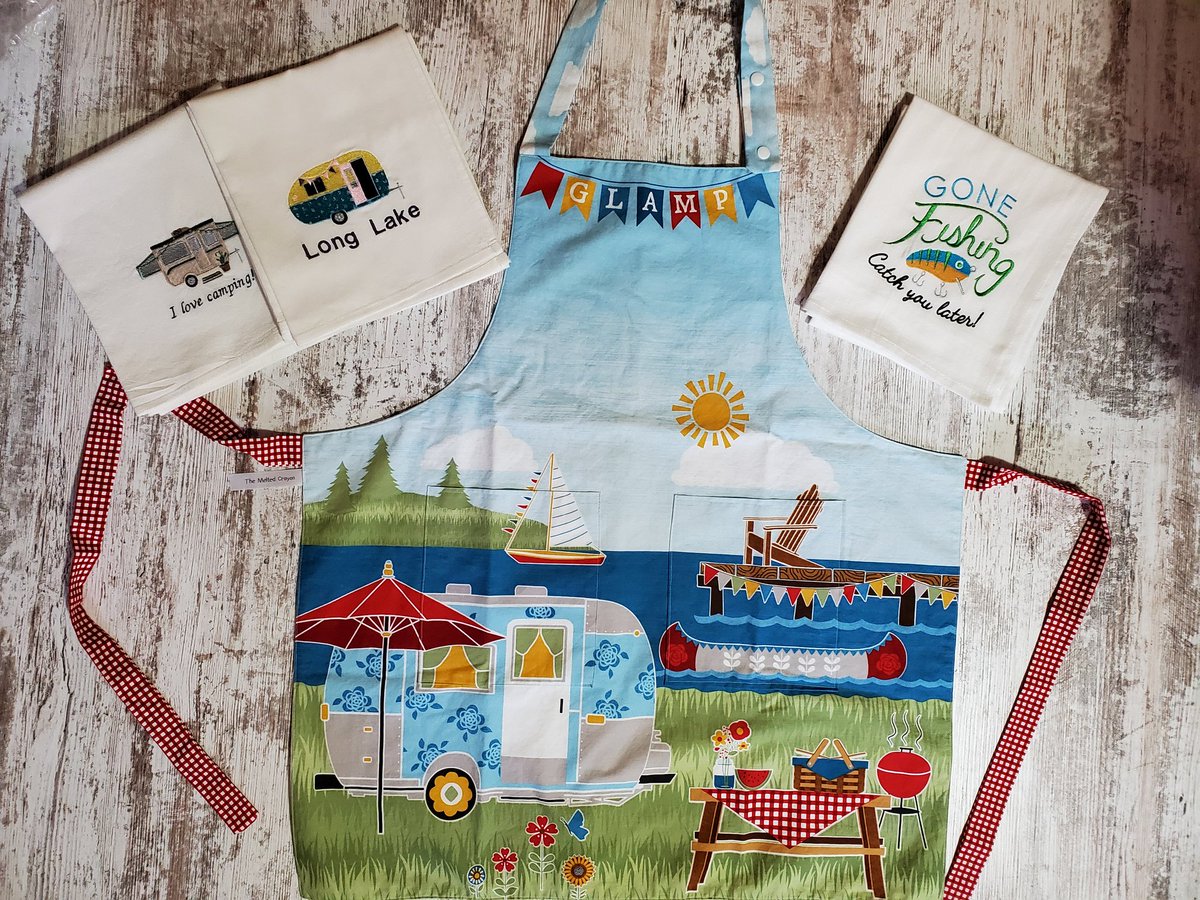 CrayonMelted's tweet photo. MOTHER'S DAY SPECIAL! All adult aprons are on sale now through May 15th! Personalized embroidery available upon request. Please share for your chance to be in our drawing! #smallbiz #shoplocal #MadeInAmerica #mothersday #glamping https://t.co/hskoyGhrAy