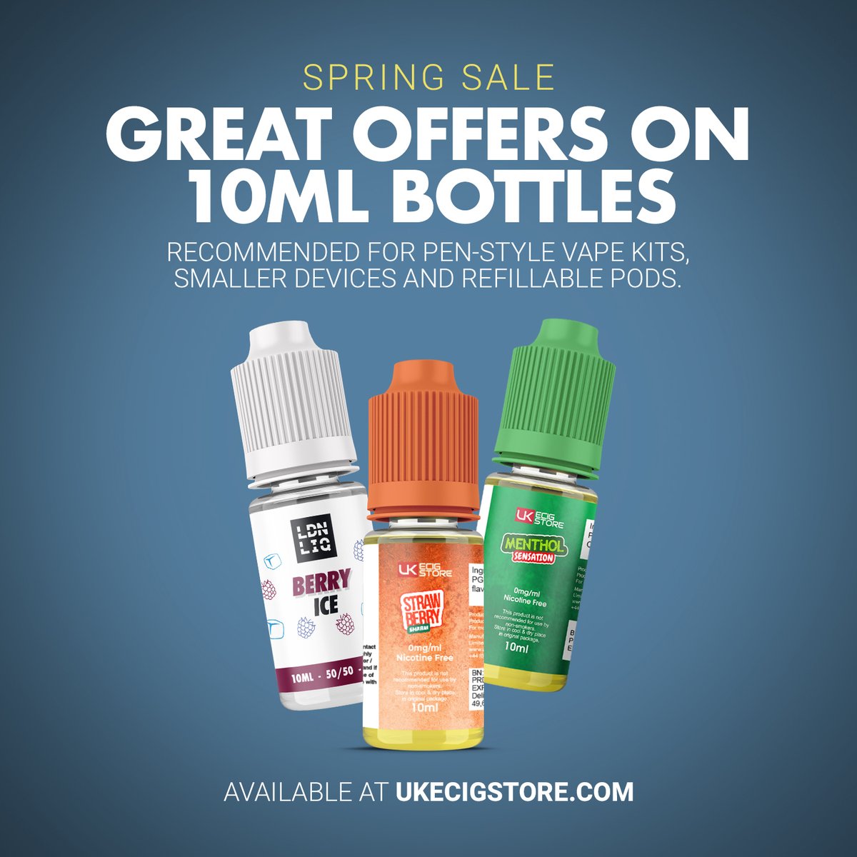 UKECIGSTORE's tweet photo. Head over to https://t.co/vqYm68mJkn - and check the spring sales tab to find all 10ml offers.
#springsale #vapedeal #vapebundle #vapebargain #pods #mods #subohm #penkits #podkits #eliquids #10mls #50mls #innokin #ldn #cocktailman #ukecigstore #vapersworldwide https://t.co/wWL7VEthVh