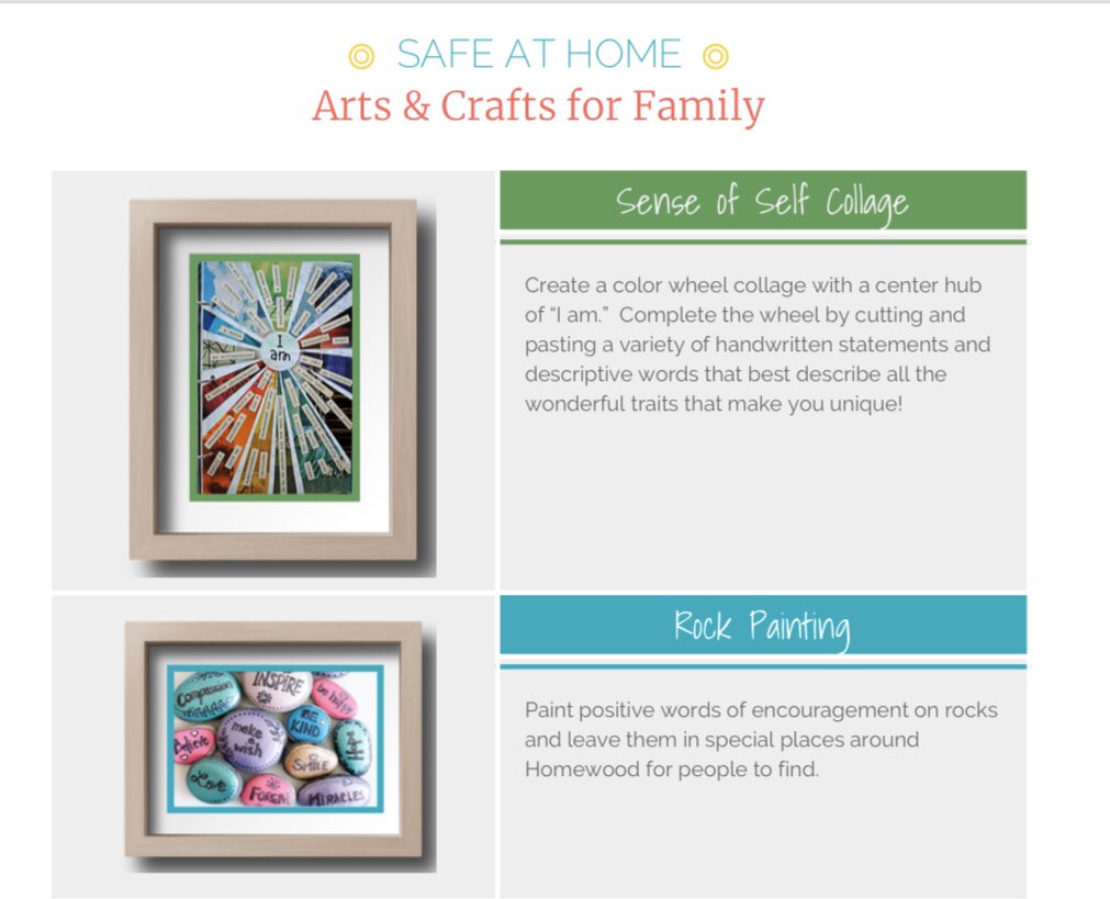 HomewoodSchools's tweet photo. It’s Friday! Be sure to check out HCS’ #FridayFamilyFunActivity Lots of arts &amp; craft ideas for your family. #WeAreHWD  https://t.co/OJ2Xta6a14 https://t.co/a6V0xjGHpu