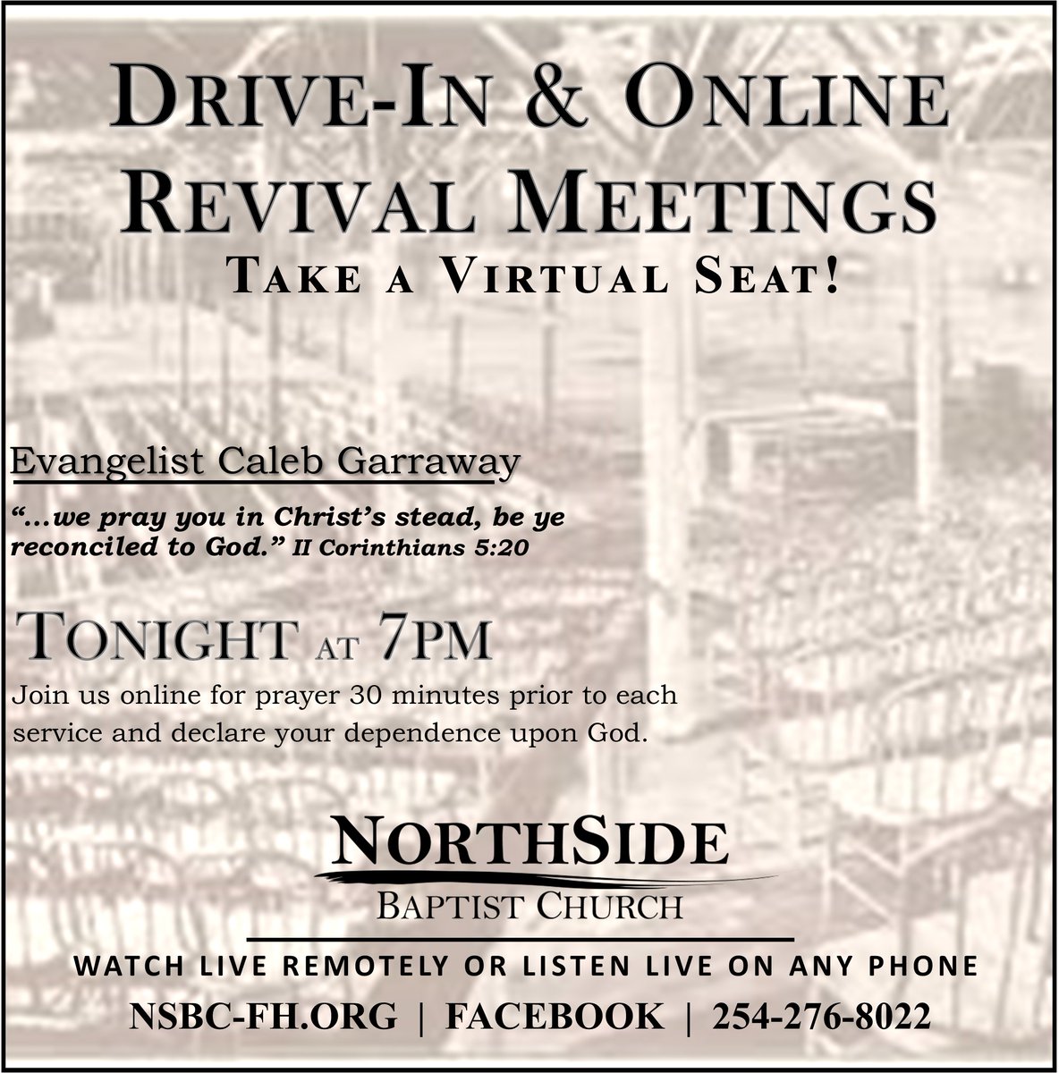 NOLANVILLE FOR CHRIST  |  Prayer beginning now!
Join us at nsbc-fh.org

2 Corinthians 4:16 "...though our outward man perish, yet the inward [man] is renewed day by day."