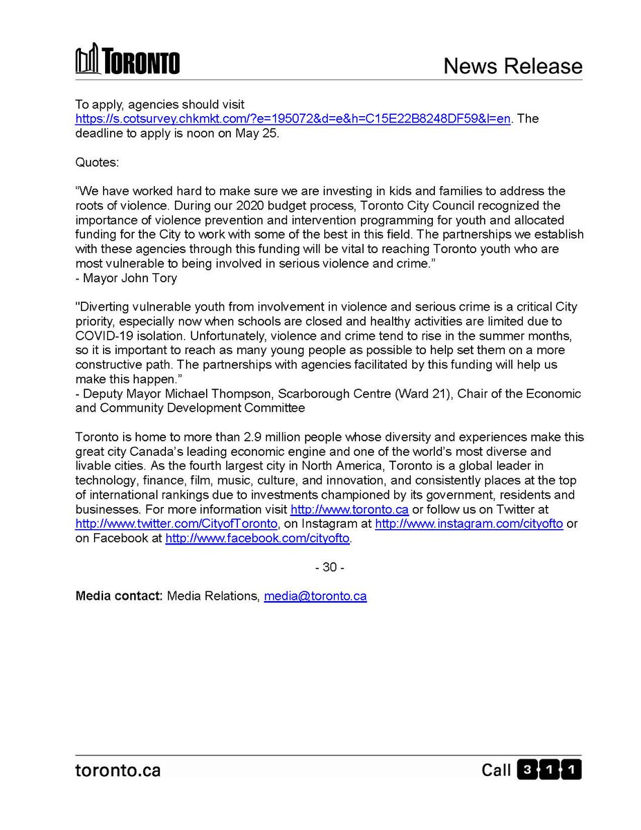 #CityofTO launches youth violence prevention grant. News release: toronto.ca/home/media-roo…