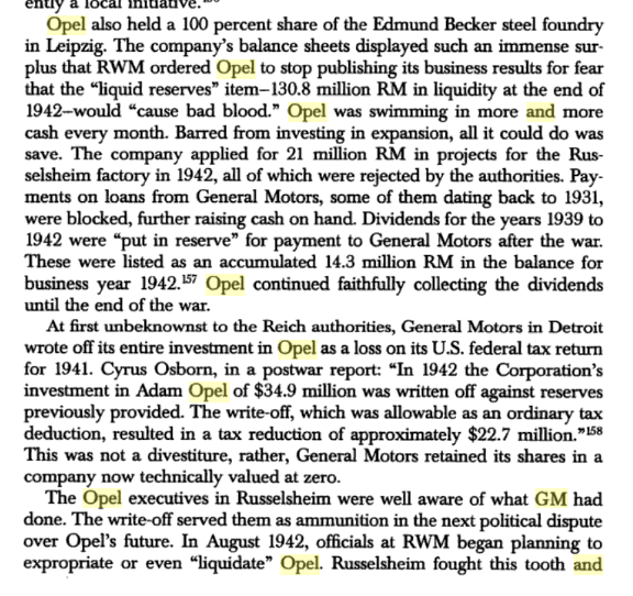 GM wrote-off its Opel assets in 1941, which gave it a tax break of $22.7 million in 1942. The US government then effectively gifted those assets back to it after the war in 1948.