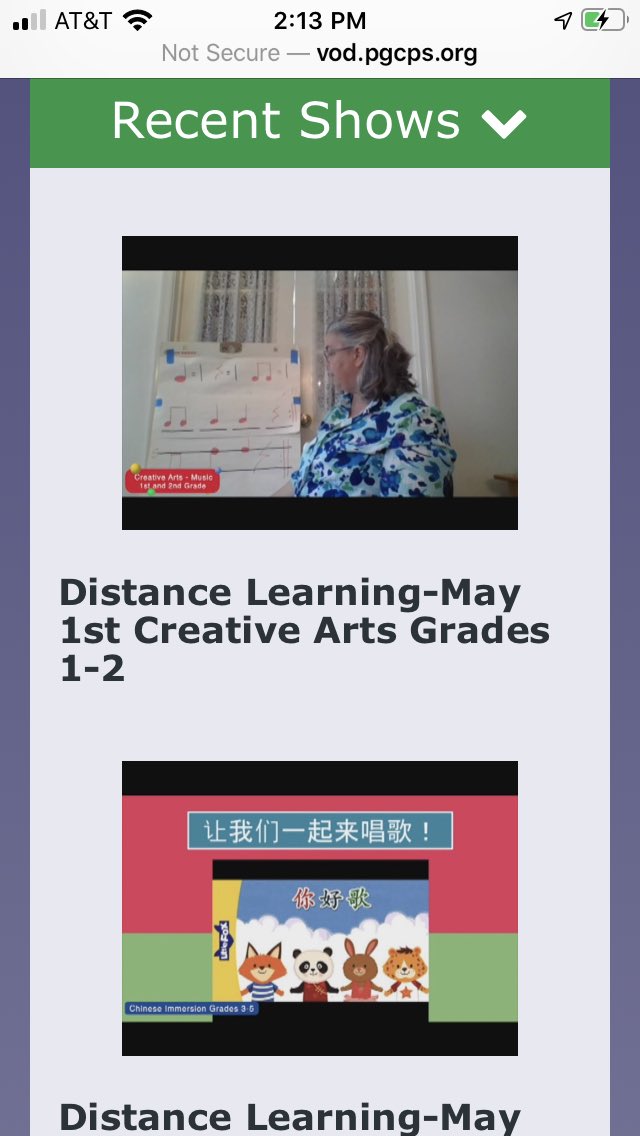 PGCPS Televised PreK - 5 Lessons for Math, Reading and Electives. 

I made the one for Chinese Immersion. Check that out today at 5:30 and next week on TV see if you like my video. vod.pgcps.org/CablecastPubli…