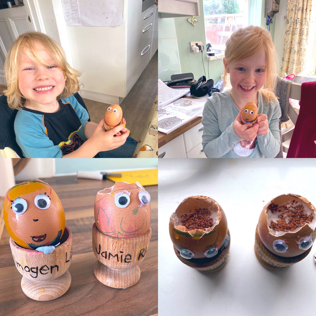 Rowanjo18's tweet photo. PE with @thebodycoach first thing this morning, then Maths, letter formation practise and some eggy cress head science. 
Not a bad day to be fair @Ysgol_y_Castell #HomeSchool https://t.co/PqMJQNVsmt