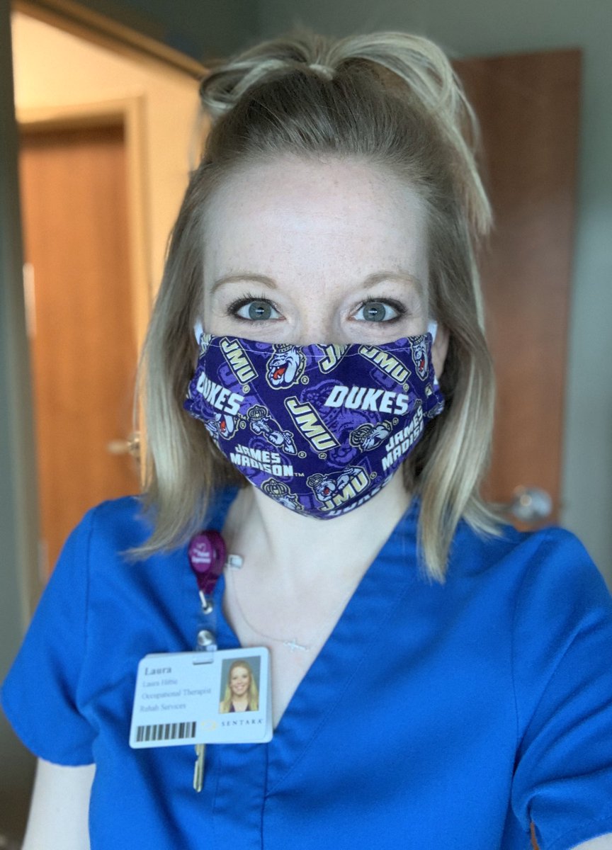 lauramhiggins's tweet photo. Happy #purplefriday, Dukes!! ๐ Iโm so grateful for the two #JMU masks that the mother of a friend from OT school made for me, to add to my array of PPE. Stay safe & be well! @JMUAlumni @jmuchbs #OTlife #COVID19 #AdaptAndOvercome #DukesHelpingDukes #DoubleDuke #ibleedpurple https://t.co/vWqKP3bLEN