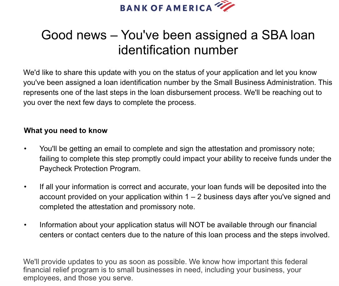vijbal's tweet photo. @BankofAmerica @SBAgov just got this. Things appear to move along albeit in their own pace. https://t.co/xPjhpvJd4x