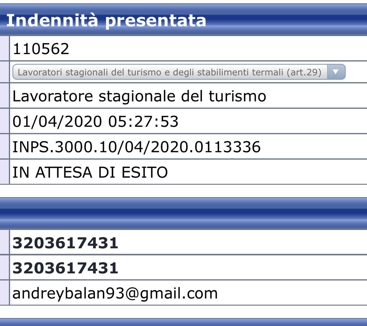 AndreyBalan3's tweet photo. @INPS_it #InpsInAscolto #INPSRisponde salve sul sito mi sta dicendo domanda in attesa di esito , ho ricevuto una email in qui mi dice domanda in istruttoria , settimana scorsa un operatore del inps mi ha detto che è respinta , a chi credere o cosa devo aspettarmi a questo punto? https://t.co/KaWntOUMLz