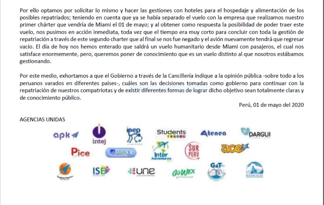 Dargui_Int's tweet photo. COMUNICADO A LA OPINIÓN PÚBLICA - AGENCIAS UNIDAS - 01 DE MAYO

#RegresemosACasa  #WorkAndTravel #USA
@MartinVizcarraC https://t.co/Hhvx9UKXUy