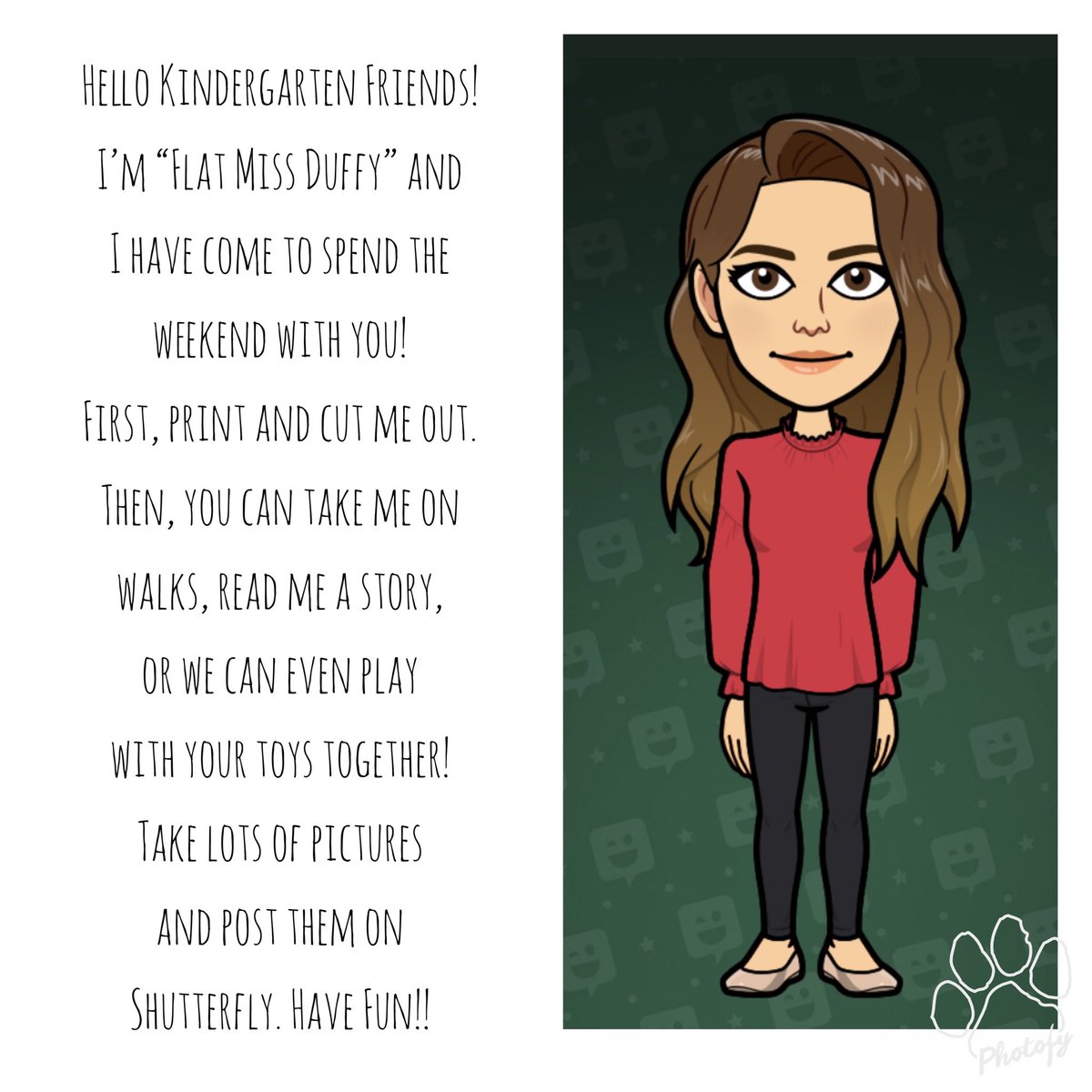 Miss_Duffy_'s tweet photo. “Flat Miss Duffy” is ready for a fun weekend with her Kindergarten Friends! 🤗💙 #GWHappy #MahwahConnects https://t.co/uG5JnaHCQ5