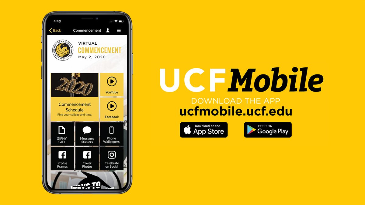 ucfmobile's tweet image. Download the @UCF Mobile app to congratulate and cheer on the Class of 2020!

ucfmobile.ucf.edu

Access the commencement schedule, live streams, Class of 2020 phone wallpapers, Facebook picture frames and cover photos, Instagram filters, Messages stickers, and more!