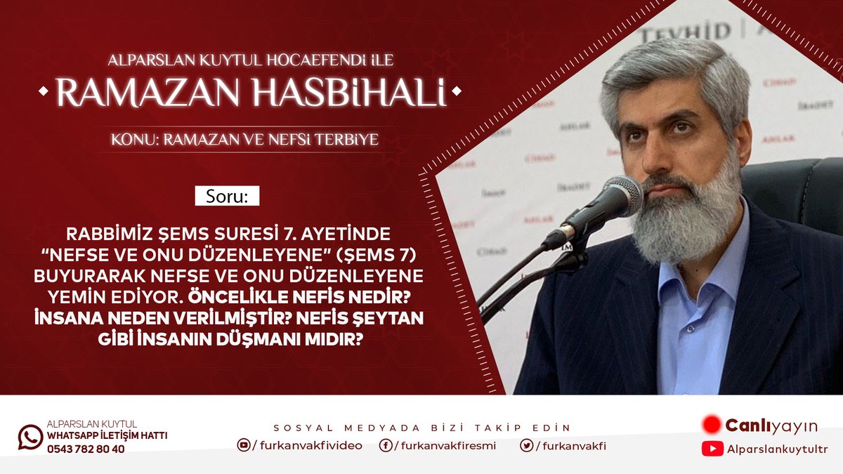 MedyaFurkan's tweet photo. Rabbimiz Şems suresi 7. Ayetinde “Nefse ve onu düzenleyene” (Şems 7) buyurarak nefse ve onu düzenleyene yemin ediyor. Öncelikle Nefis nedir?

https://t.co/rSRSLtR7ca

AlparslanHocayla RamazanÖzel
#Ramazan https://t.co/8RpTQphcmS