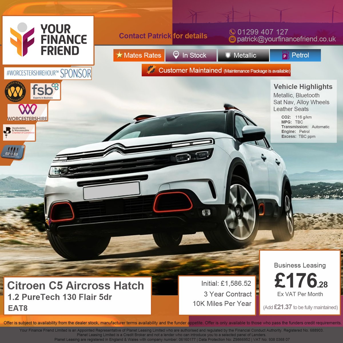 yrfinancefriend's tweet photo. #Citroen C5 Aircross Hatchback
1.2 PureTech 130 Flair 5dr EAT8
£176.28 month
Initial: £1,586.52
3 yrs
BCH Lease
10K mpa
#CitroenC5 #motorukhour #centralukhour #yffcar #cars #car #carsofinstagram #leasinguk #contracthire #C5 #Aircross #redditchhour #solihullhour #coventryhour https://t.co/Z1Xjddw8tq