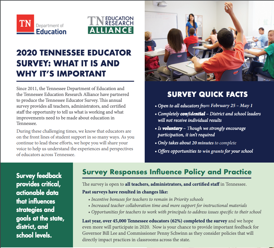 Today is the FINAL day of the 2020 #TNEdSurvey window! #TNTeachers we want to know how COVID-19 closures have impacted you and your students, and how you've navigated distance learning. Do not miss this opportunity to share your thoughts! bit.ly/2Kq8aiN