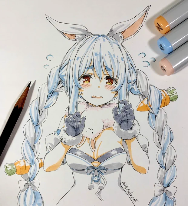 過去絵ですがアナログ絵から選んでみました。 #ホロコミイラスト #かなたーと #つのまきあーと #みかじ絵 #ぺこらーと 