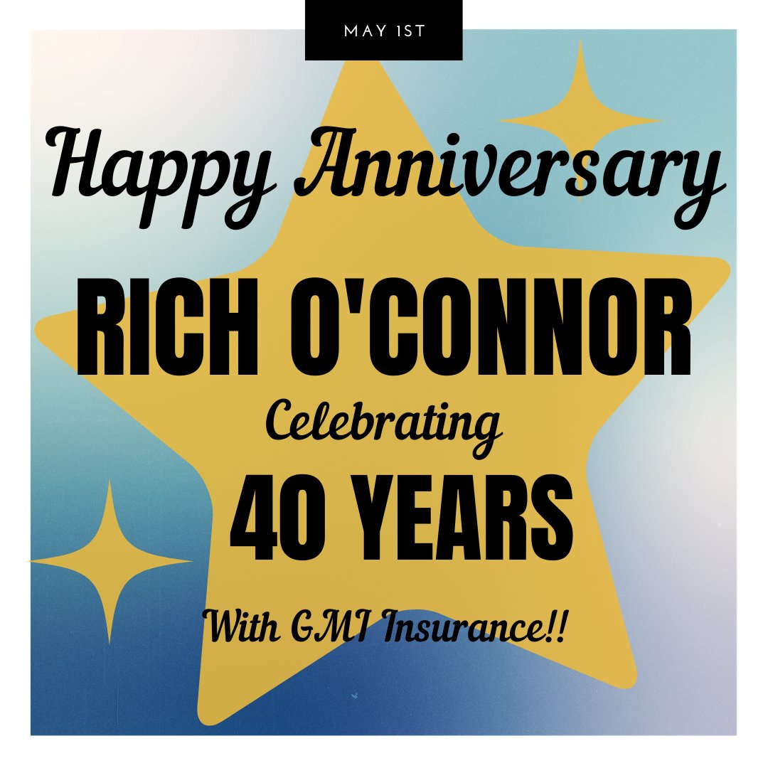GMIINSURANCE's tweet photo. Happy Anniversary to Rich O'Connor on celebrating 40 years with GMI Insurance!! #HappyAnniversary #GMIInsurance #Agents #Rental #Underwriter https://t.co/UCguNl6r8F