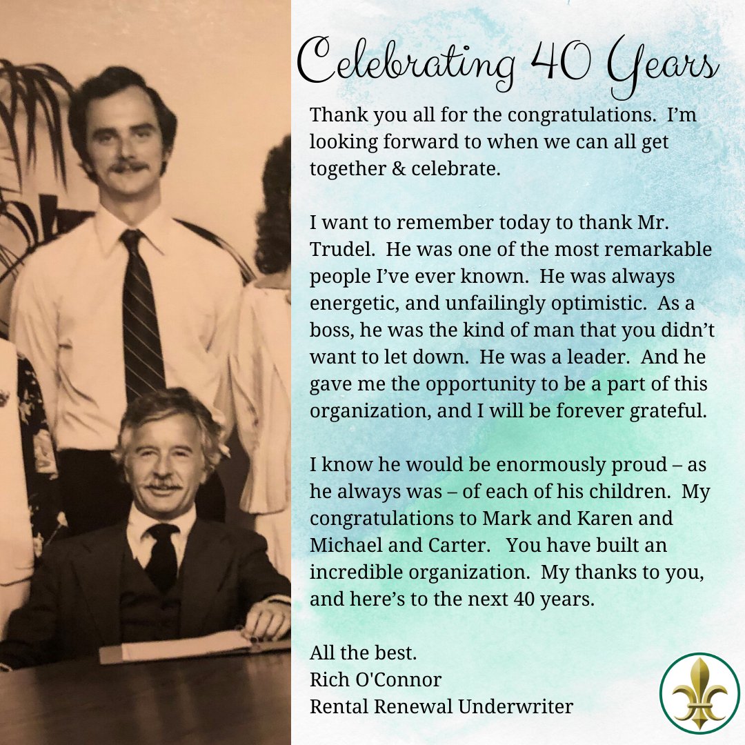 GMIINSURANCE's tweet photo. Happy Anniversary to Rich O'Connor on celebrating 40 years with GMI Insurance!! #HappyAnniversary #GMIInsurance #Agents #Rental #Underwriter https://t.co/UCguNl6r8F