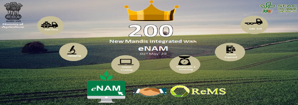 airnewsalerts's tweet photo. 200 new mandis from 7 states join the e-NAM platform for marketing of Agricultural produce.They include 94 Mandis from Rajasthan,27 from Tamil Nadu,25 each from UP &amp;Gujarat,16 from Odisha,11 from Andhra and 2 from Karnataka. This brings total number of e-NAM mandis to 785. https://t.co/n64UZQQHdJ