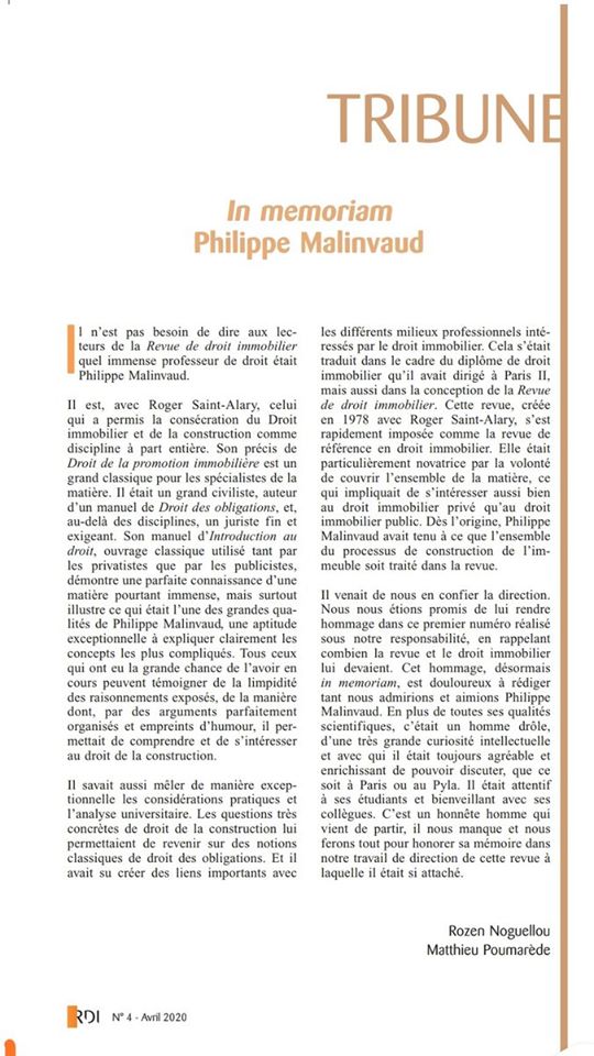 In memoriam Philippe Malinvaud, 'père du droit immobilier' @DallozImmo