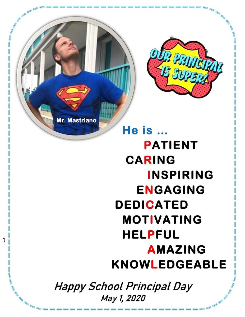We want to wish Mr. Mastriano a HAPPY PRINCIPAL'S DAY! You go above &amp; beyond &amp; continue to help make everyone soar to success. You truly are a superhero to our School No. 6 Family! #LindenCelebrates #LindenLearnsAtHome #PrincipalsDay2020 @LindenSchoolsNJ <a href="/ClearyLPS/">Denise Cleary</a>