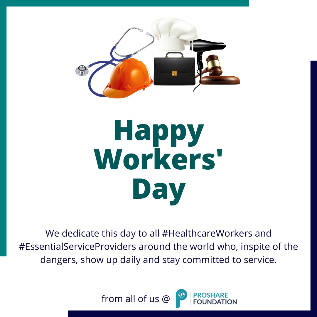 proshareFDN's tweet photo. We dedicate this day to all #HealthcareWorkers and #EssentialServiceProviders around the world who, inspite of the dangers, show up daily and stay committed to service.
#WorkersDay2020 #MayDay2020 https://t.co/IjLD7HFSY8