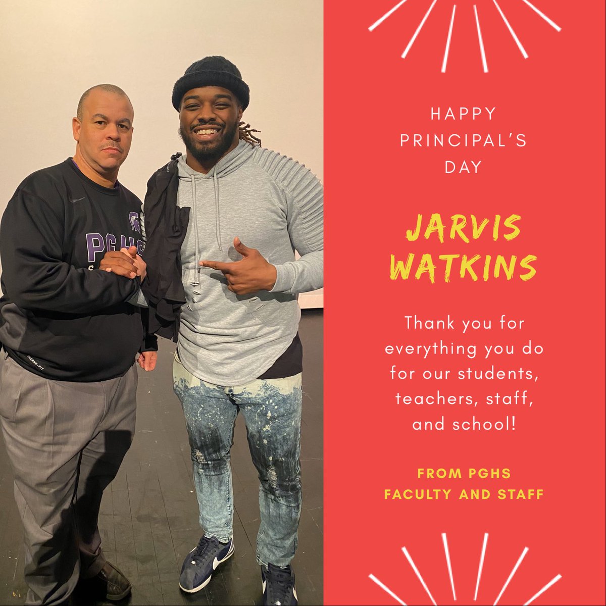 pghs_spartans's tweet photo. Happy Principal’s Day to the best one out there! We may be biased... Thank you @jwatkins97 for everything you do! #happyprincipalsday #principal #highschool @JEFCOED https://t.co/GM1eyit0Lo