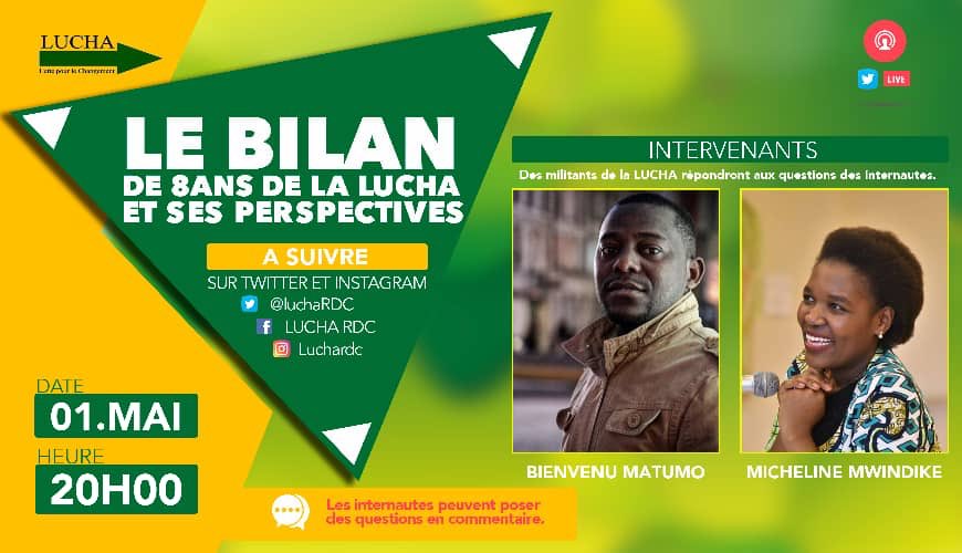 luchaRDC's tweet photo. #8ansDeLutte: Ce soir nous organisons un live sur Twitter @luchaRDC  et Instagram #Luchardc. Rejoignez-nous , participez à la discussion  et posez vos questions. Intervenants: @mwekami @EspoirNgalukiye @matumo_b https://t.co/E6m1tvNW7N